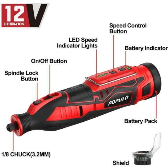 12V Cordless Rotary Tool Kit, 2.0Ah Battery, 5 Speed Adjustment, 115 Accessories - Picture 6 of 6